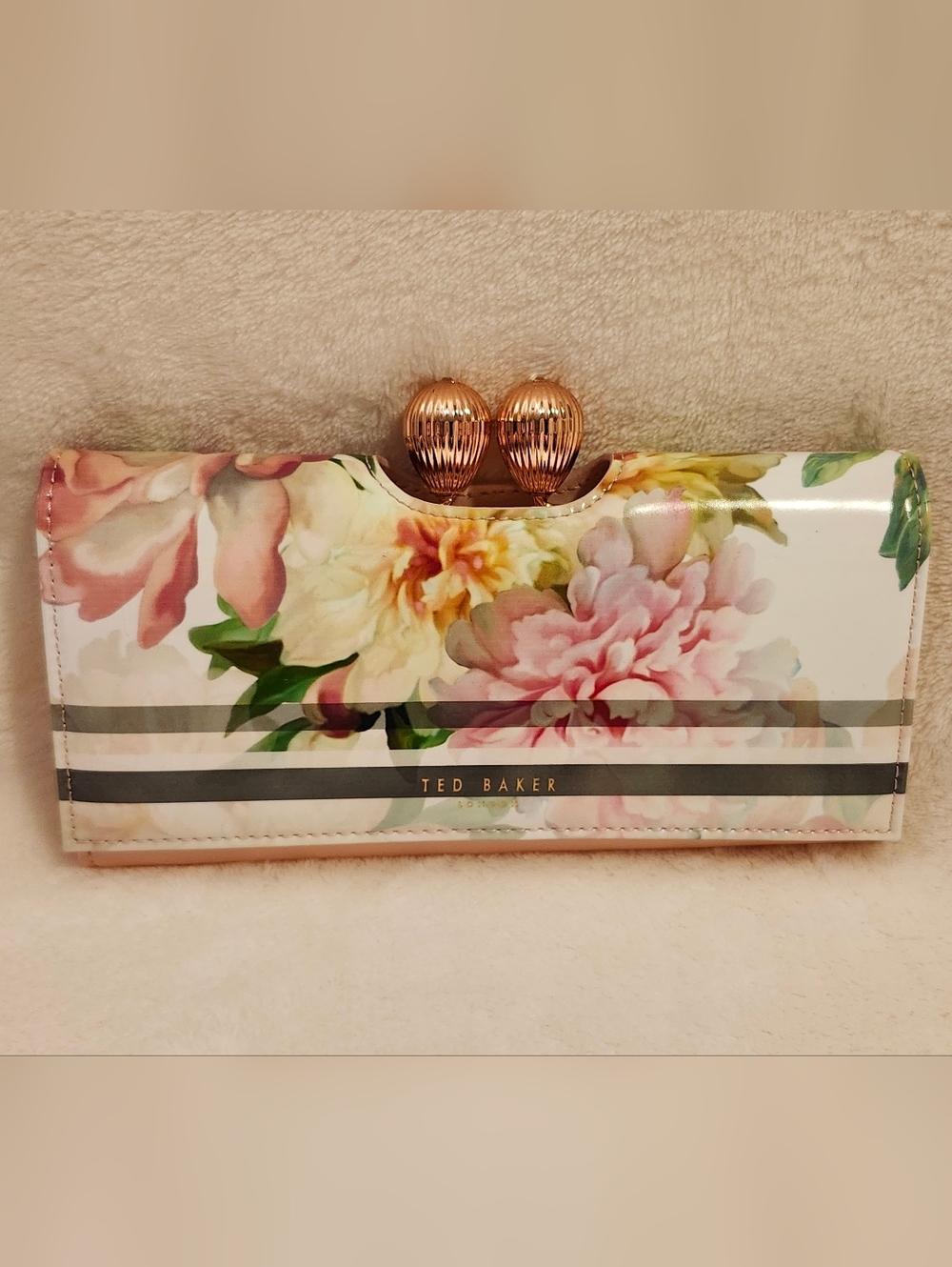 Ted Baker Floral Patent Wallet in Pink & Rose Gold